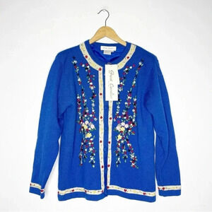 Great Cavalier by St Paul Wool Floral Cardigan Sweater Vintage Size Medium NWT